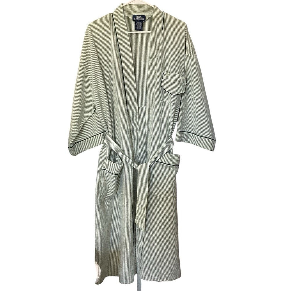 Men's Stafford Sleepwear Seersucker Long Sleeve Night Shirt Gown OS Green Stri